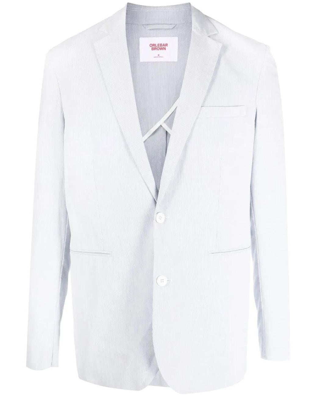Orlebar Brown White Ullock Single-Breasted Seersucker Blazer for men