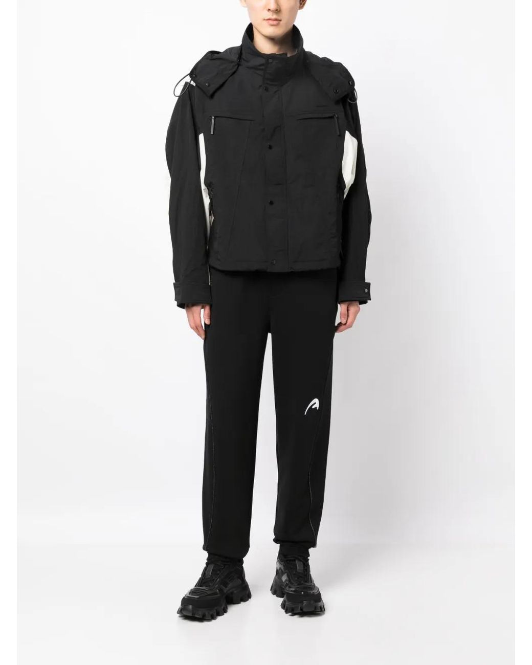 Adererror Black Logo-Embroidered Cotton Drawstring Trousers for men