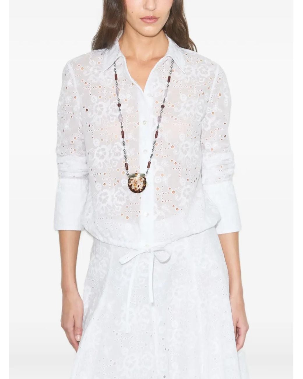 Tory Burch White Cotton Eyelet Blouse
