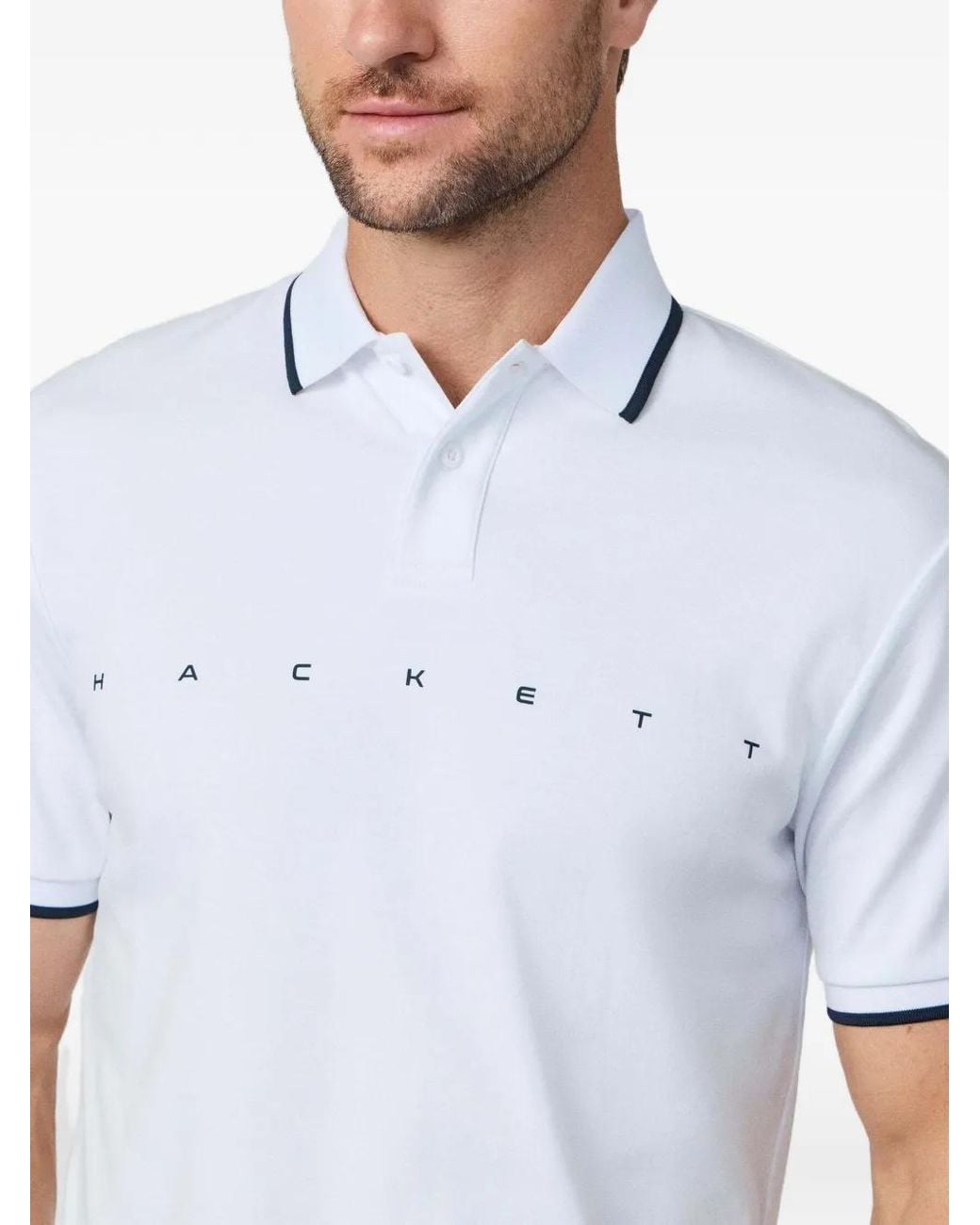 Hackett White Logo-Print Cotton Polo Shirt for men