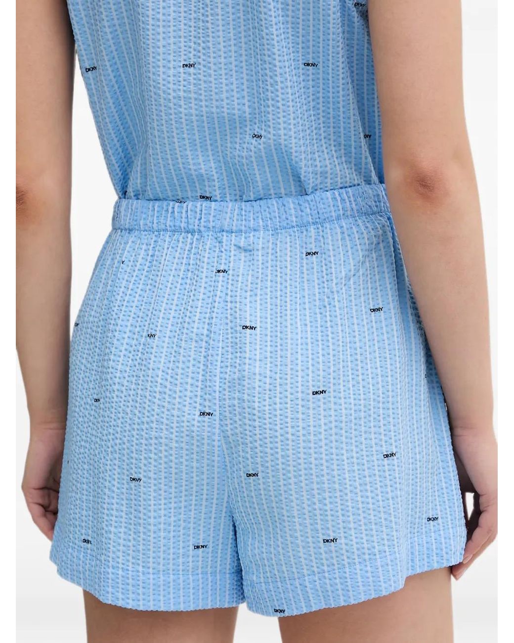 DKNY Blue Pyjama À Logo Imprimé En Seersucker