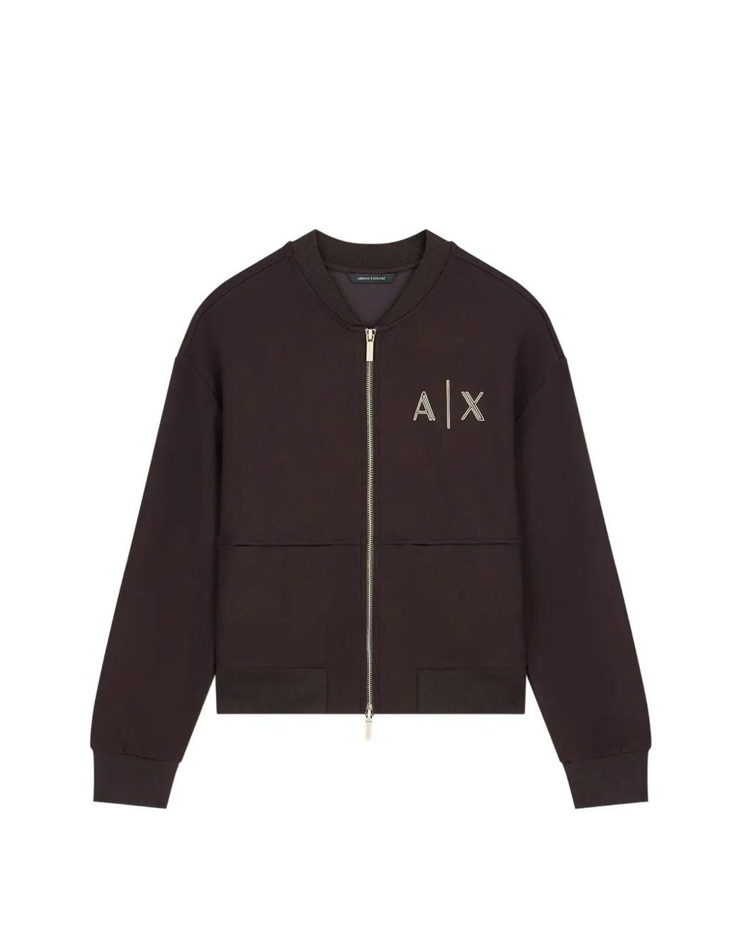 ARMANI EXCHANGE Brown Logo-Plaque Zip-Up Jacket