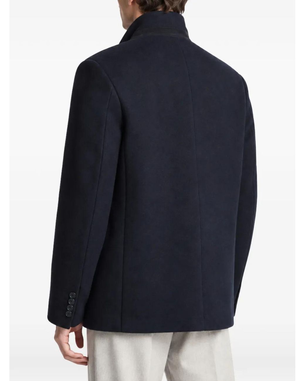 Fay Blue Patch-Pocket High-Neck Coat for men