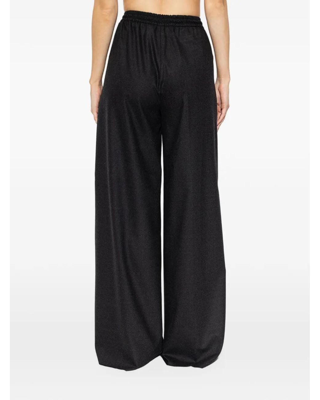 Max Mara Black Wool Flannel Wide-Leg Trousers