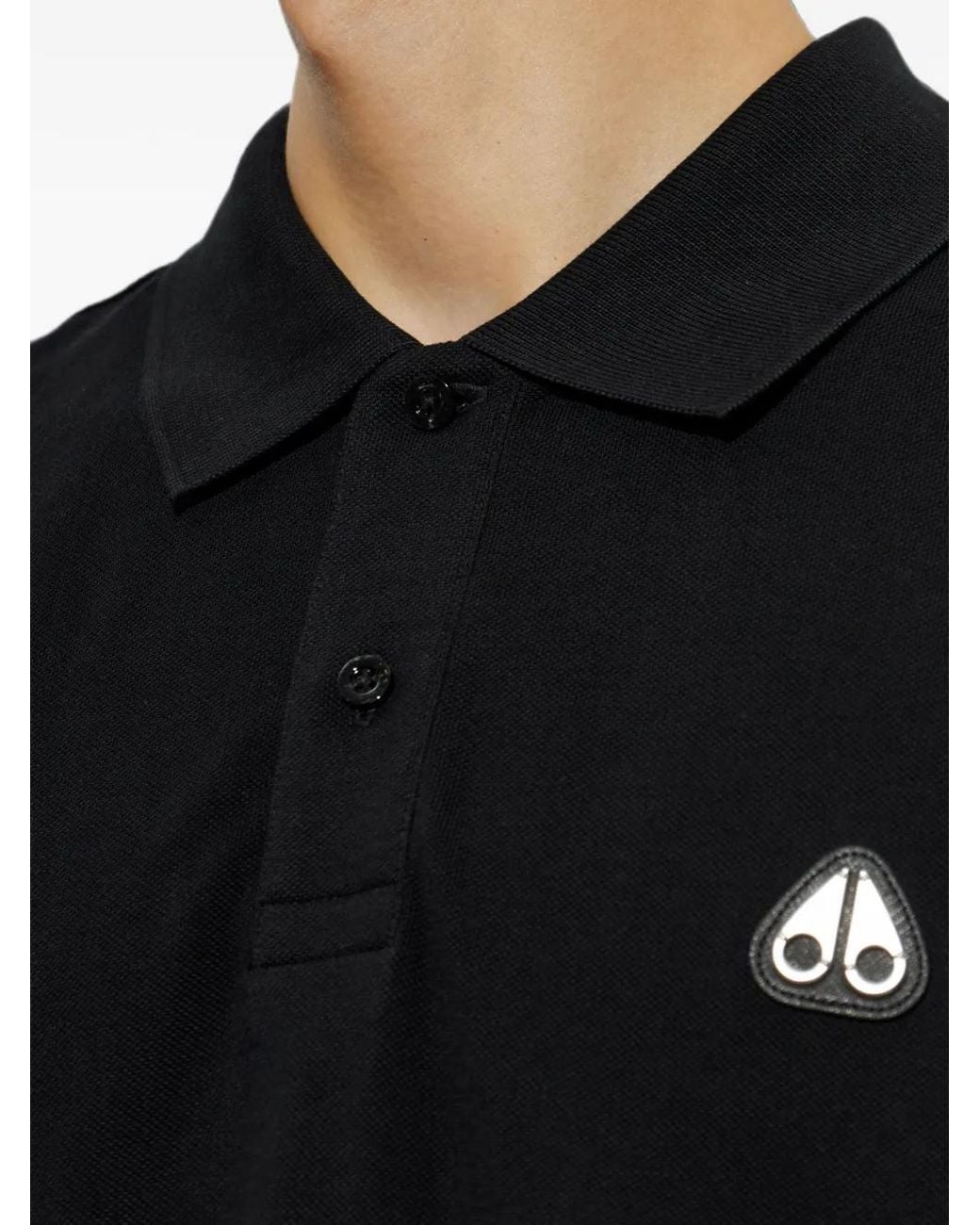 Moose Knuckles Black Logo-Patch Polo Shirt for men