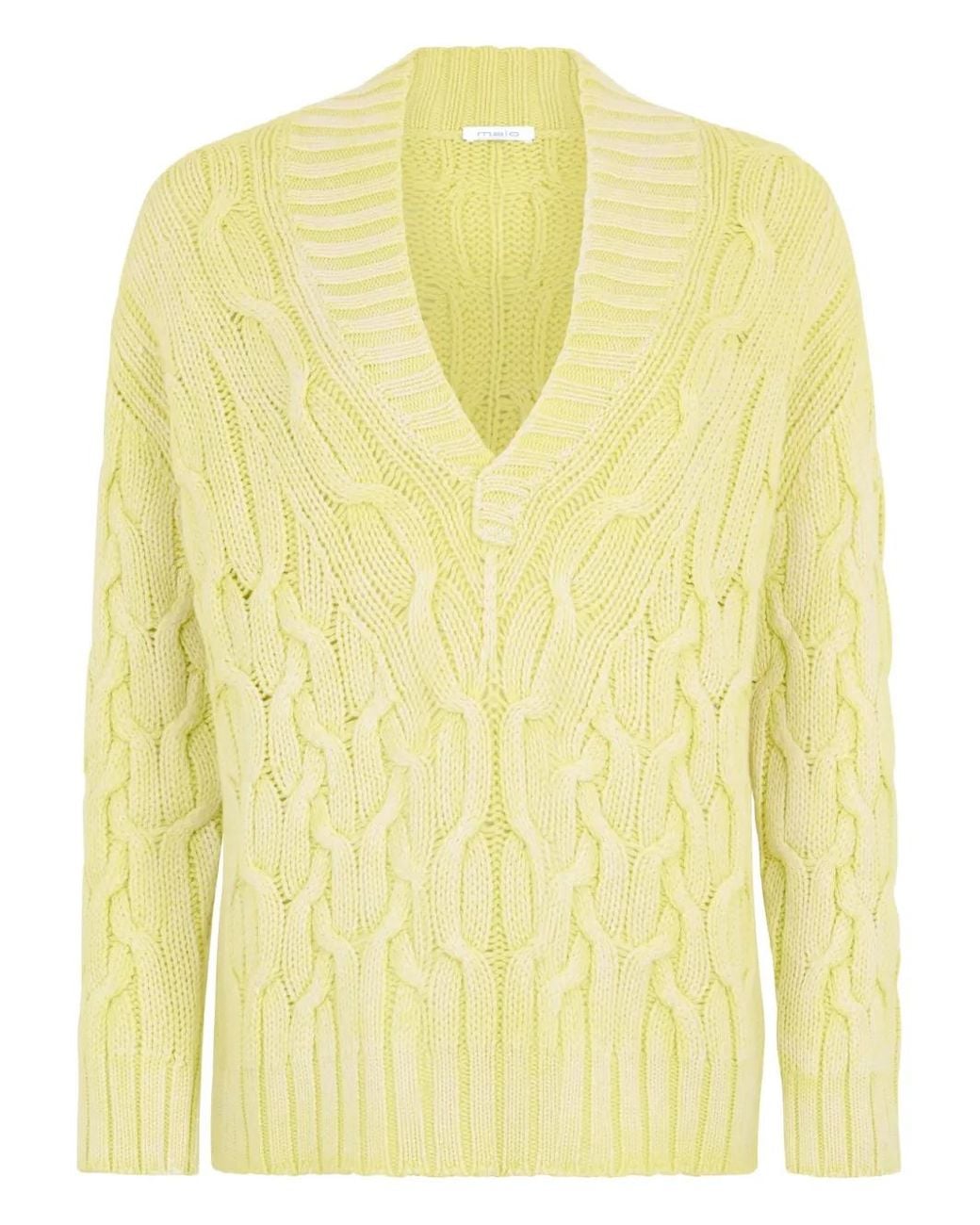Malo Yellow Cable-Knit V-Neck Sweater