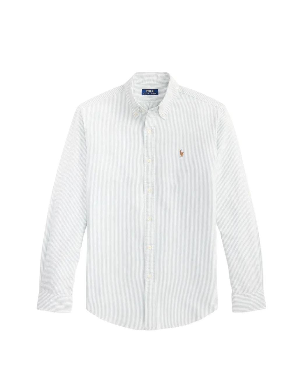 Polo Ralph Lauren White Custom Fit Striped Oxford Shirt for men