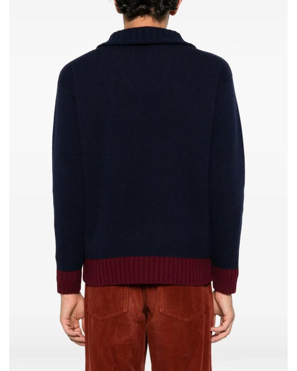GALLIA Blue Quarter-Zip Ribbed-Trim Sweater for men