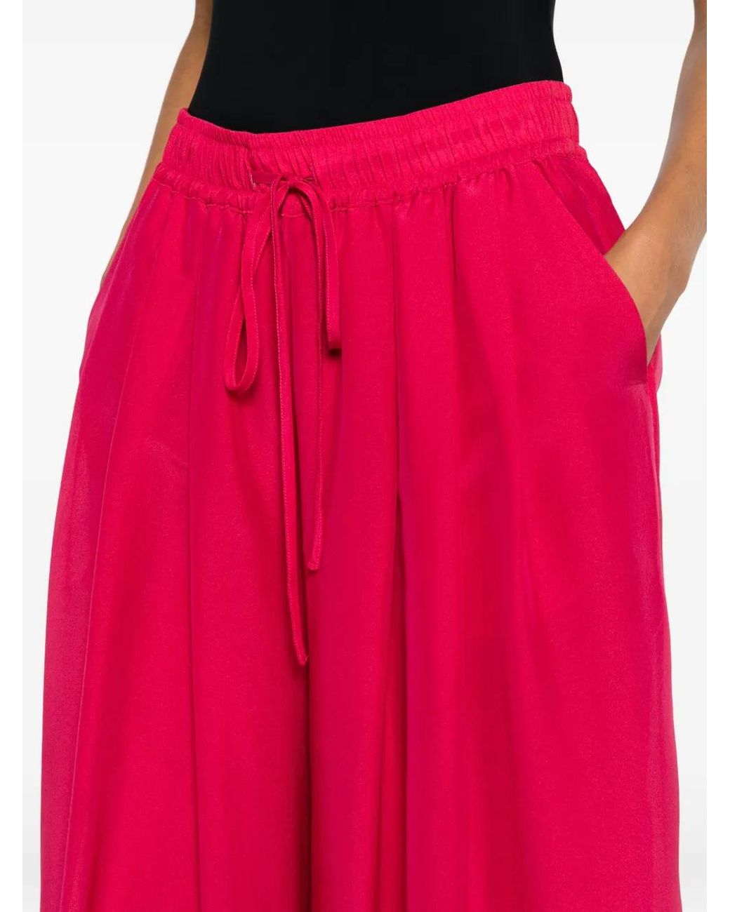 Psophia Pink Drawstring-Waist Wide-Leg Trousers
