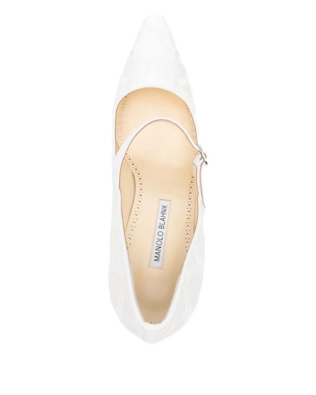 Manolo Blahnik White Aleka Geometric-Pattern Strap Pumps