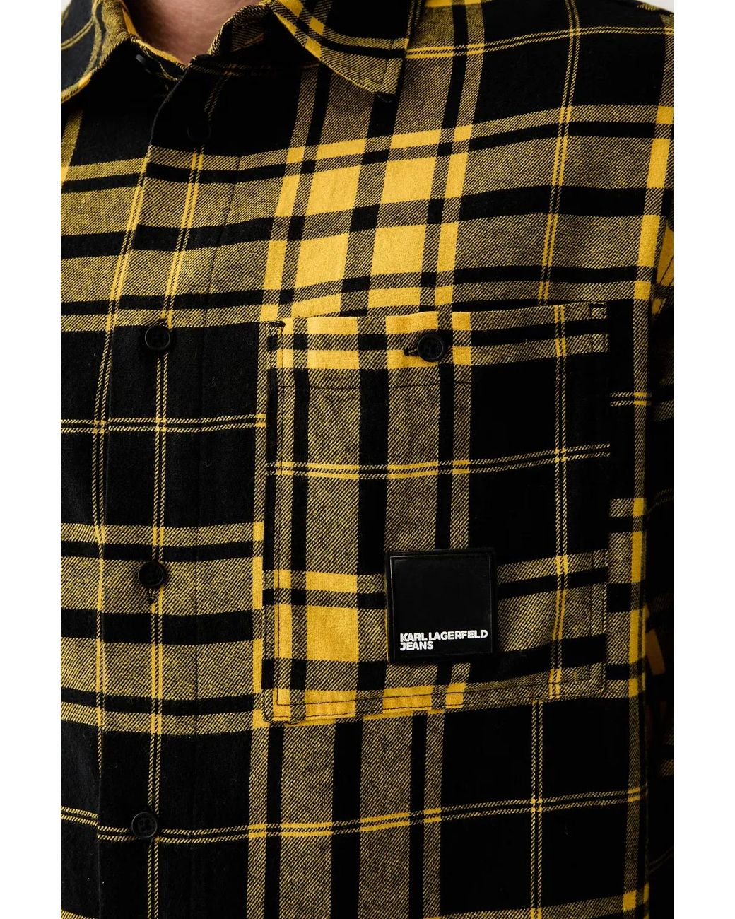 Karl Lagerfeld Black Check-Pattern Patch-Detail Shirt for men