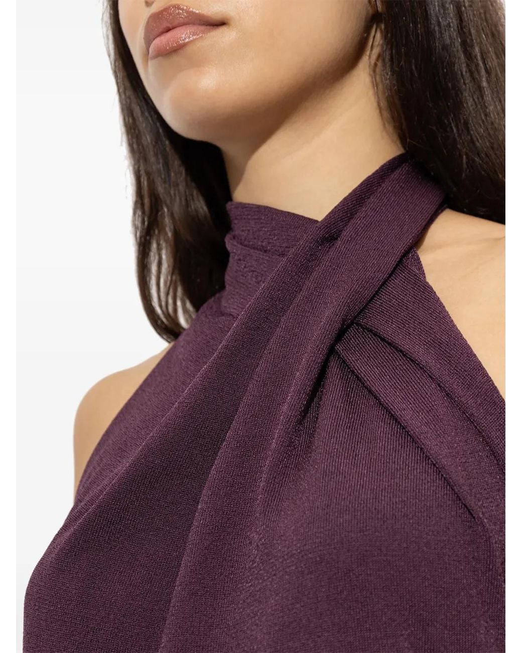 Balmain Purple Flowing Jersey Open-Back Dress