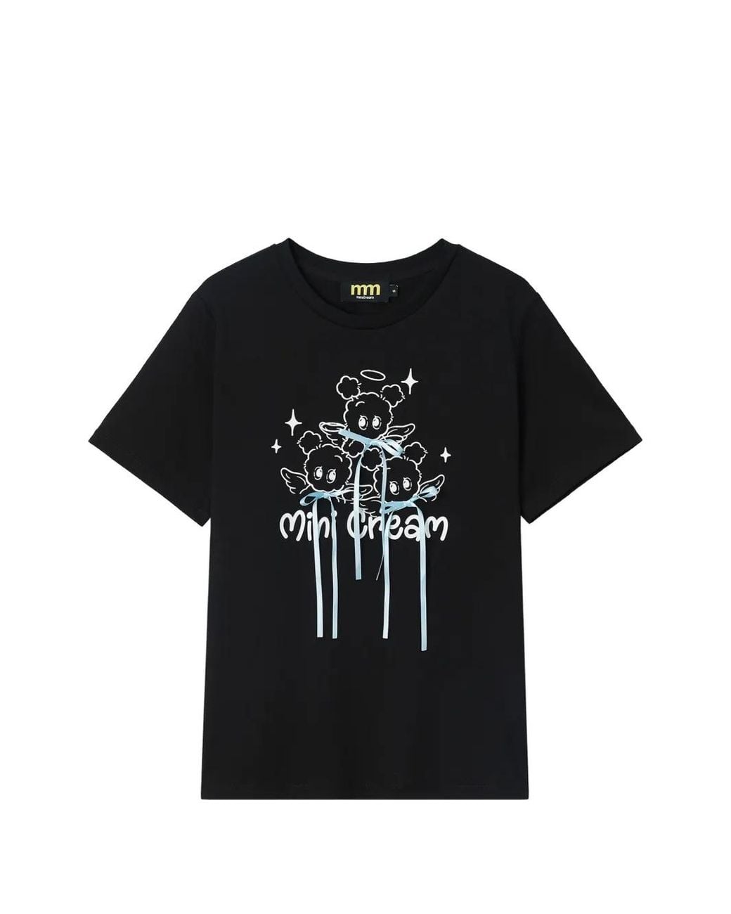 Mini Cream Black Graphic-Print Bow-Details Cotton T-Shirt
