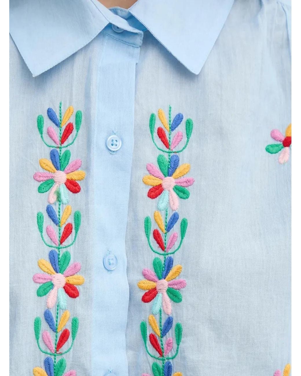 La Petite Francaise Blue Chen Embroidered Button Shirt