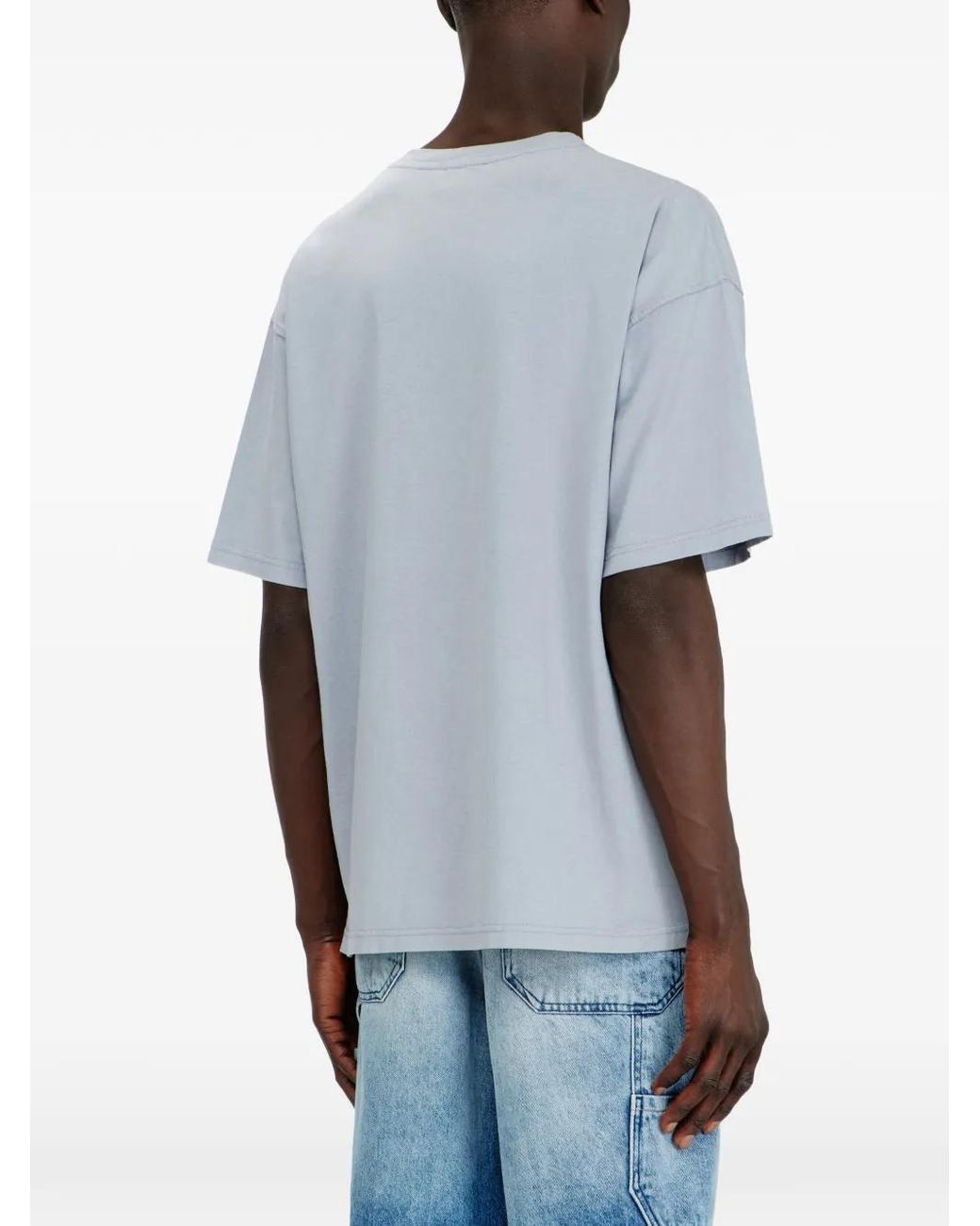 DIESEL Blue Distressed-Effect T-Shirt With Flocked Logo for men