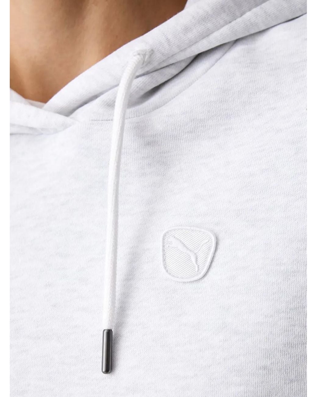 PUMA White Essentials Elevated Logo-Patch Hoodie