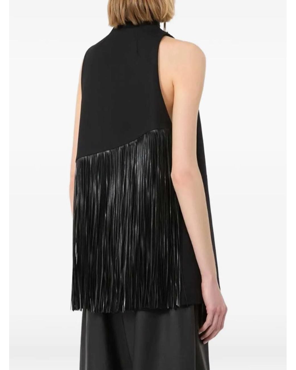 Sportmax Black Fringed Asymmetric Top