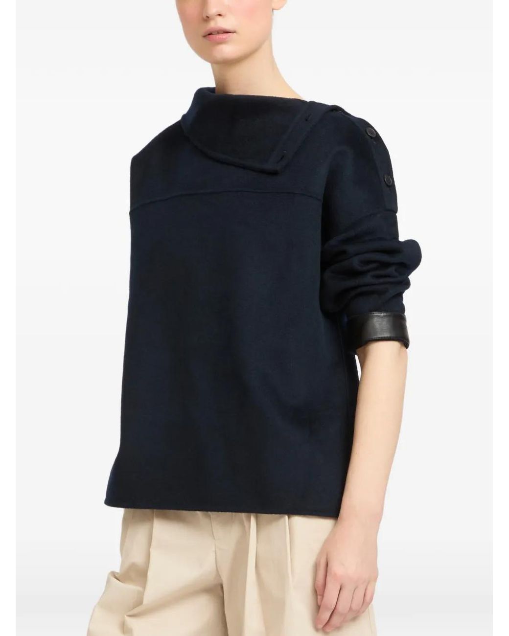 Yves Salomon Blue Double-Sided Asymmetric-Neck Sweater