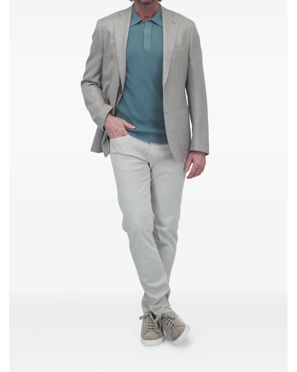 Atelier Munro Blue Herringbone-Pattern Blazer for men