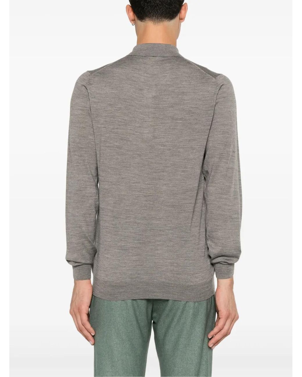 Fedeli Gray Fine-Knit Polo Shirt for men