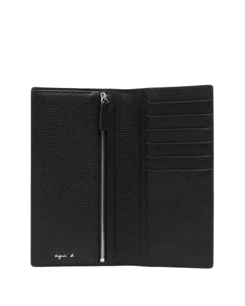 Agnes B. Black Leather Long Wallet for men