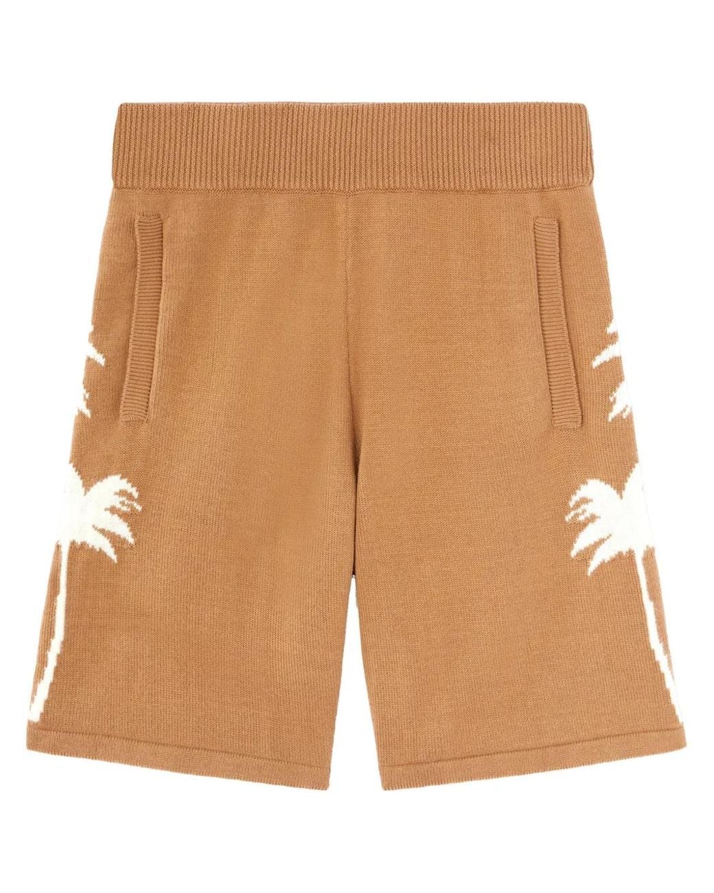 Palm Angels Natural Palm Tree Knitted Shorts for men