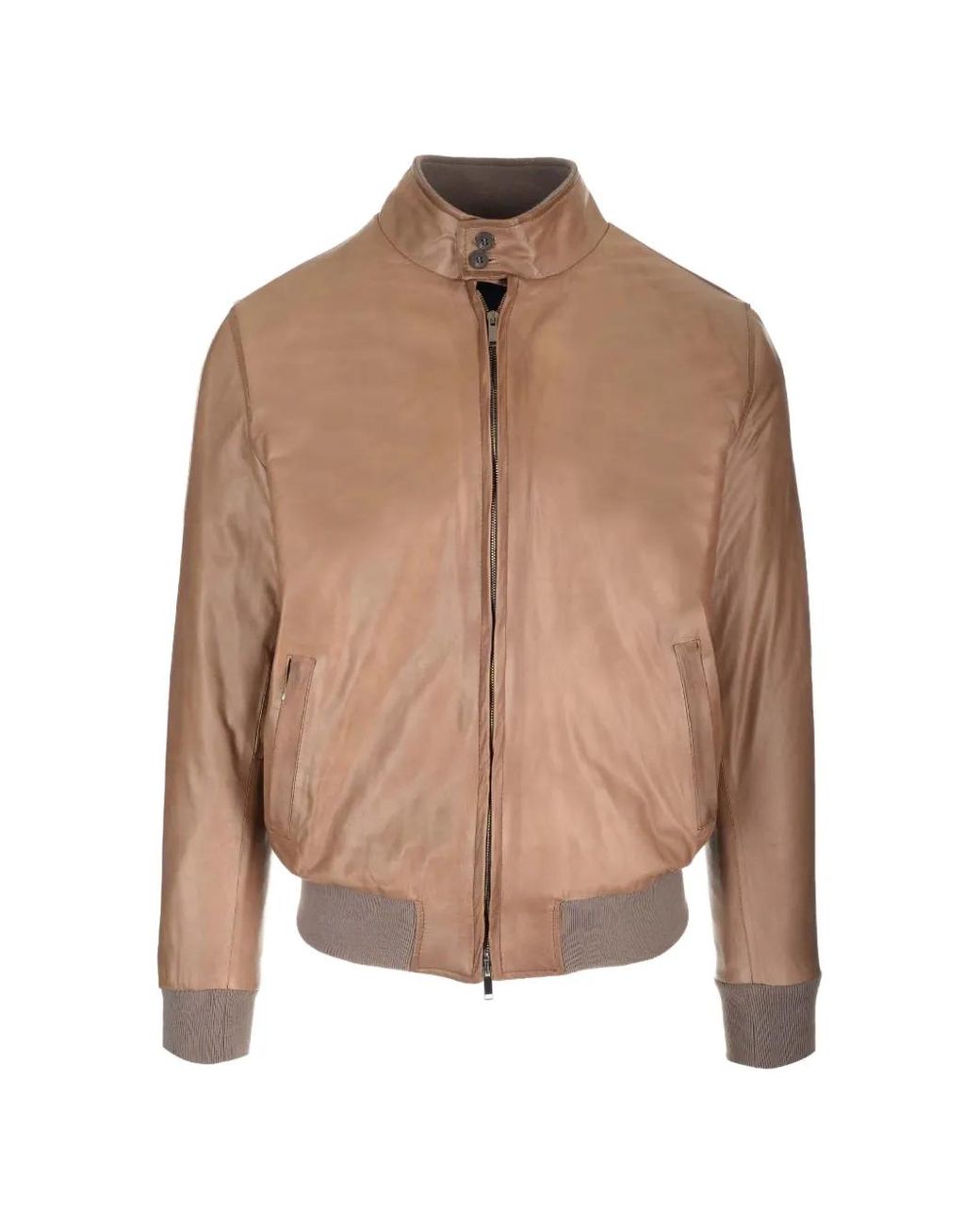 Al Duca D'aosta Brown Padded Zip-Up Leather Jacket for men