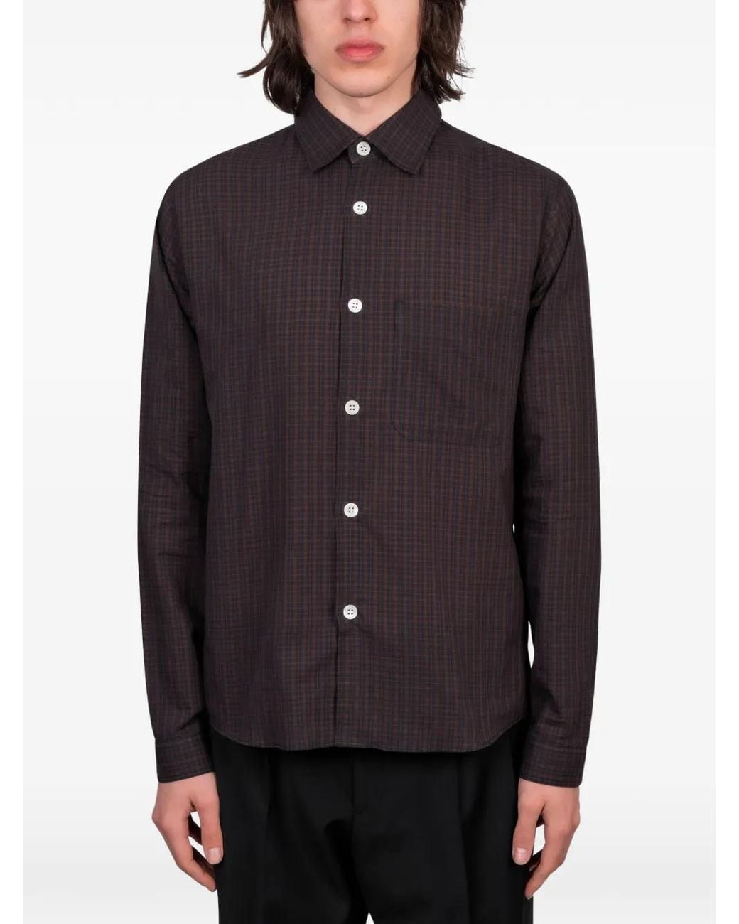 Another Aspect Blue Checked Chest-Pocket Shirt for men