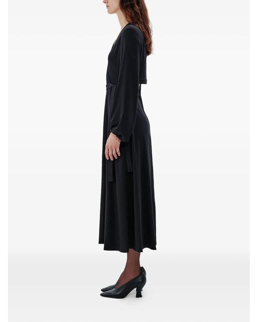 Another Tomorrow Black Wrap-Detail Midi Dress