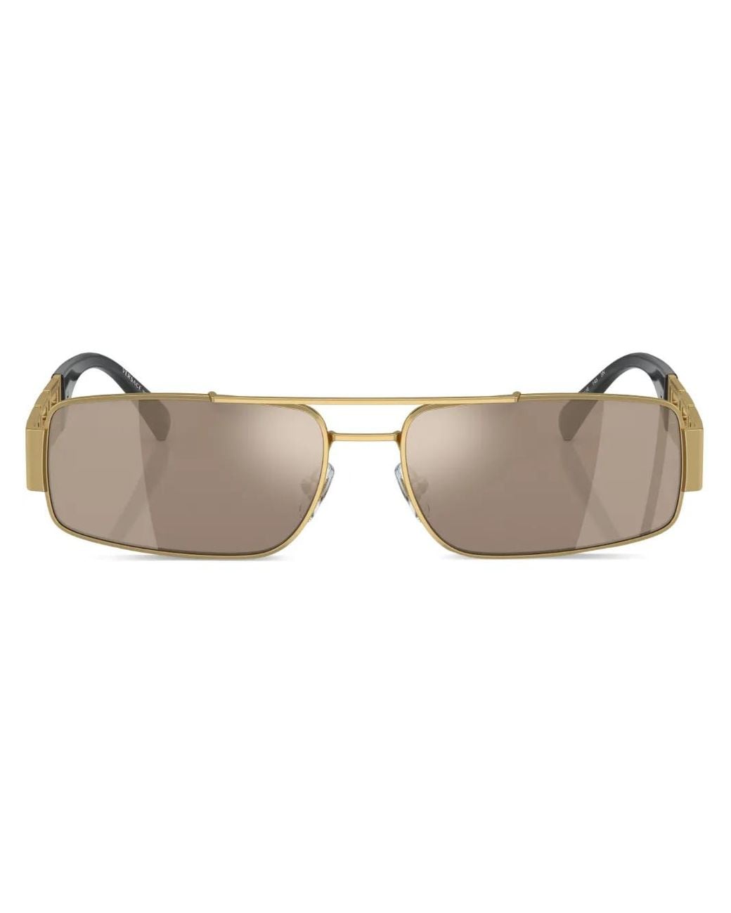 Versace Brown Logo-Plaque Rectangular-Frame Sunglasses