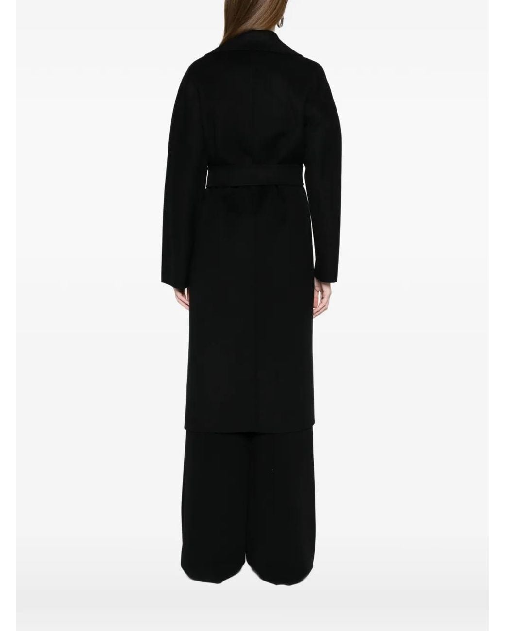 Max Mara Black Wraparound Belt Virgin Wool Coat
