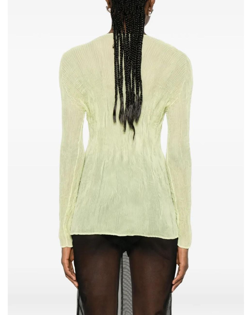 Issey Miyake Yellow V-Neck Ruffled T-Shirt