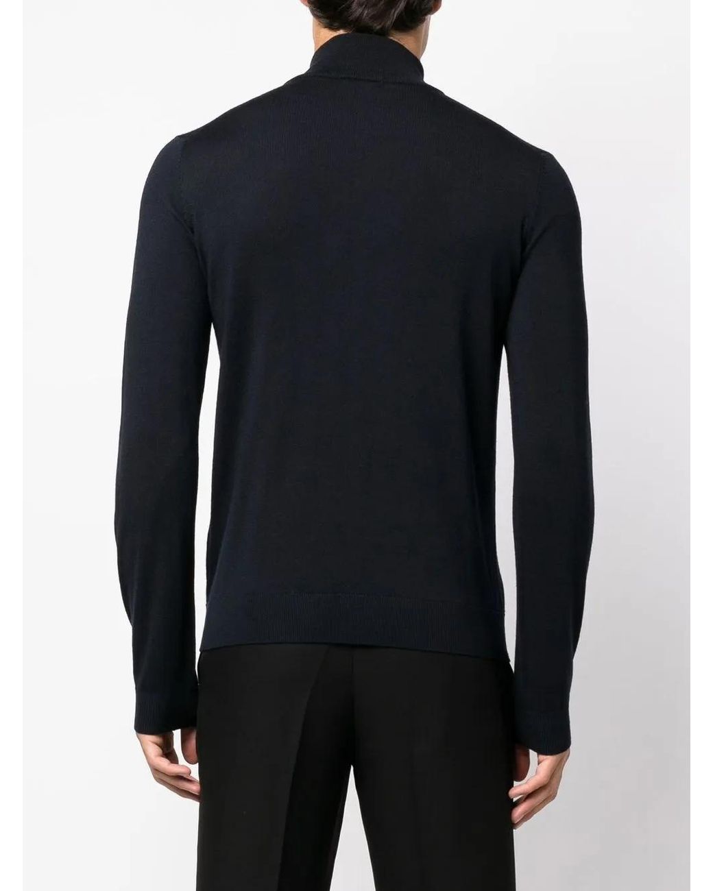 HUGO Blue Merino Wool Sweater With Zip Neck for men