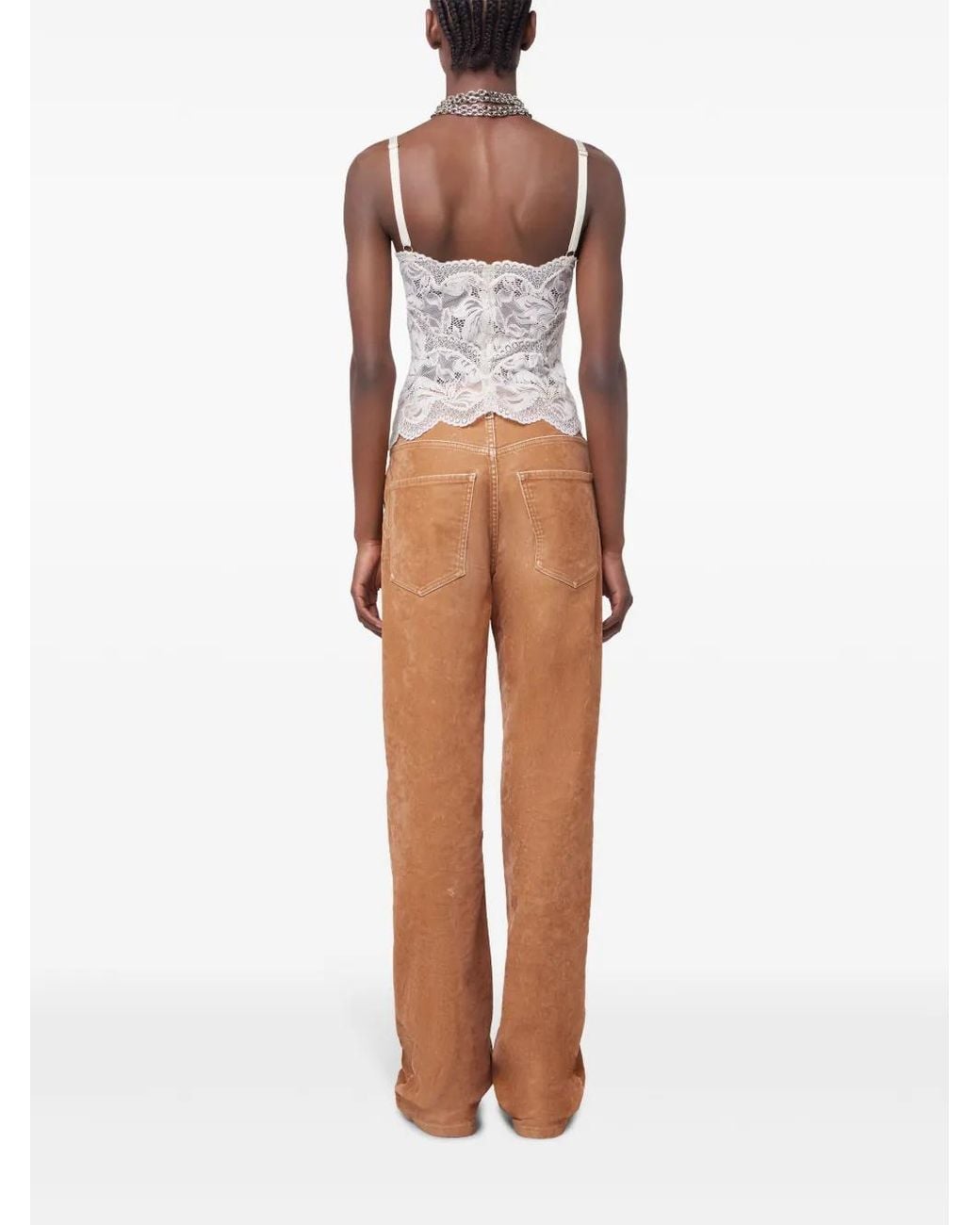 Rabanne Brown Contrast-Stitching Straight Trousers