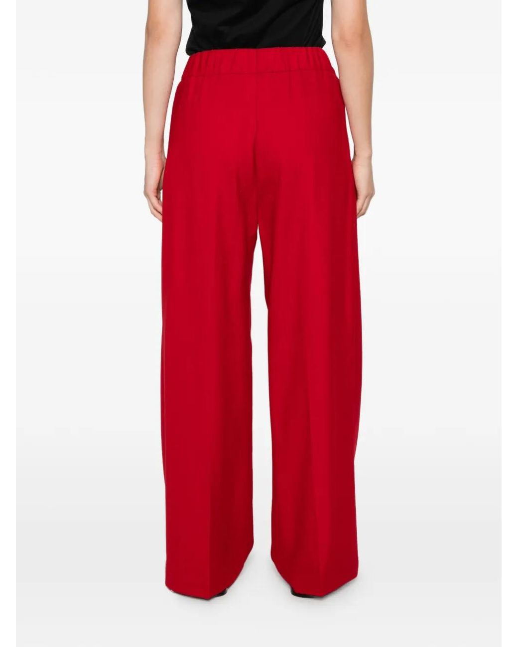 Semicouture Red Pleat-Detail Wide-Leg Trousers