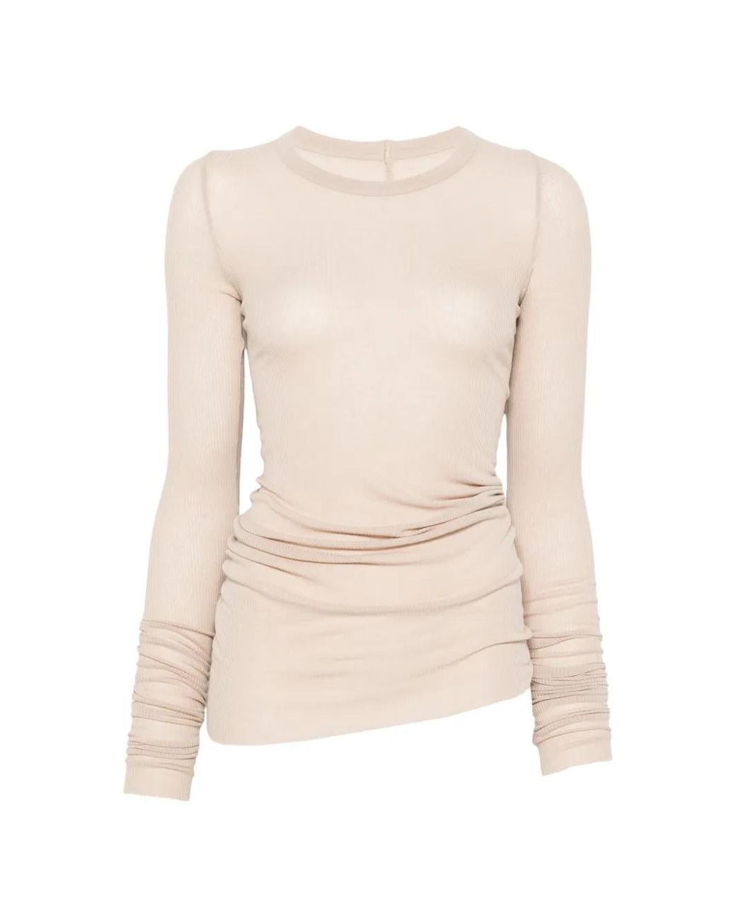 Rick Owens White T-Shirt Côtelé Tower À Manches Longues