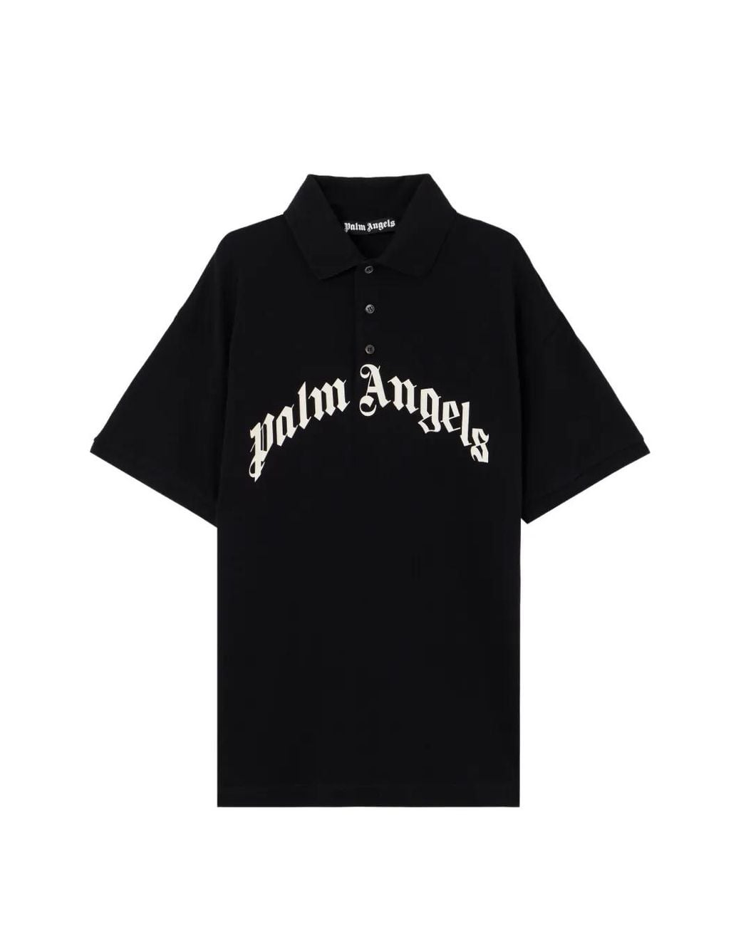Palm Angels Black Curved Logo Polo S/S for men