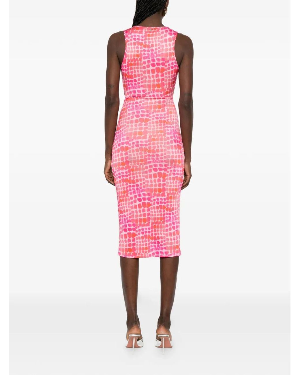 Patrizia Pepe Pink Draping Croco-Print Midi Dress