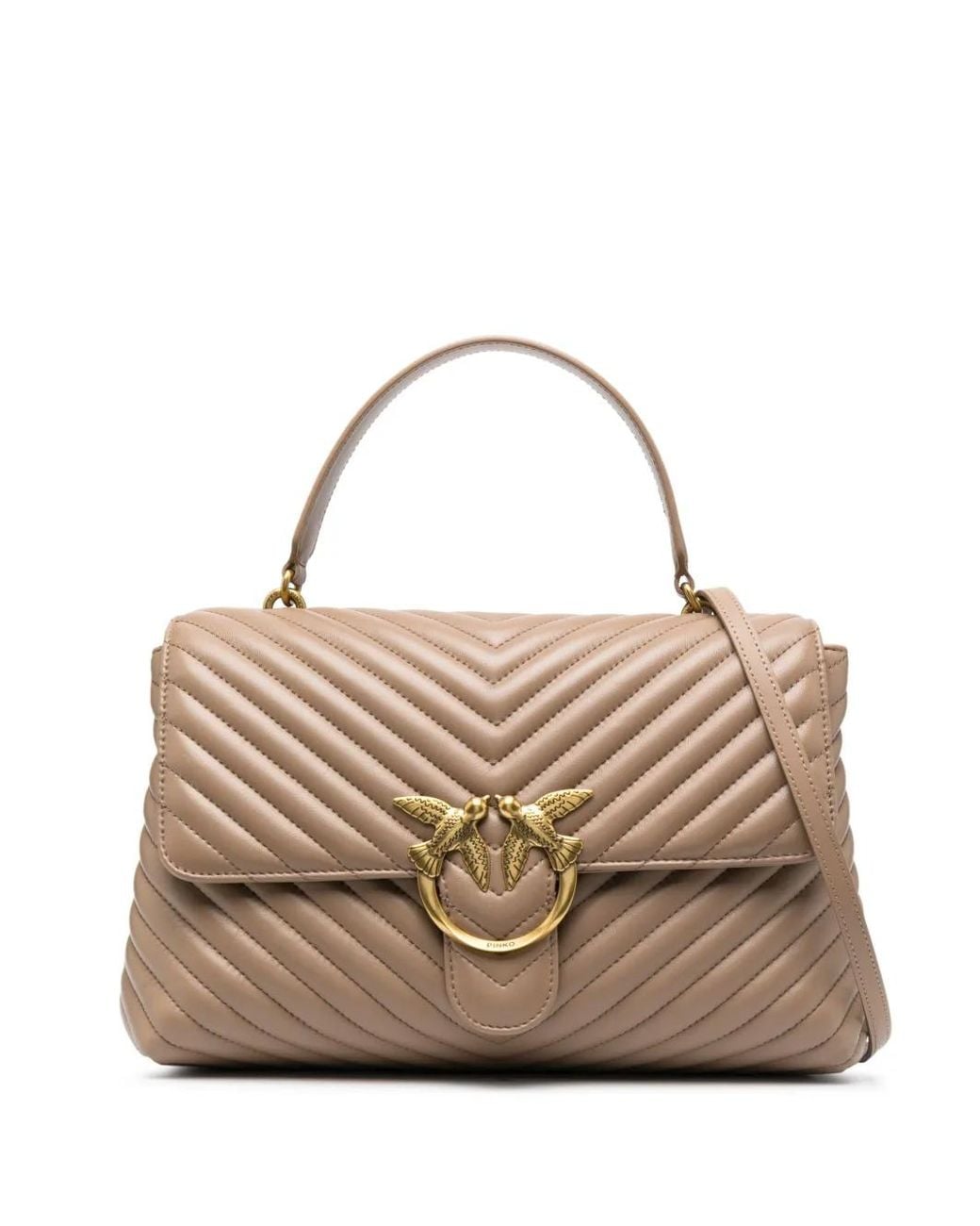Pinko Natural Large Handbag Lady Love Bag Puff Chevron