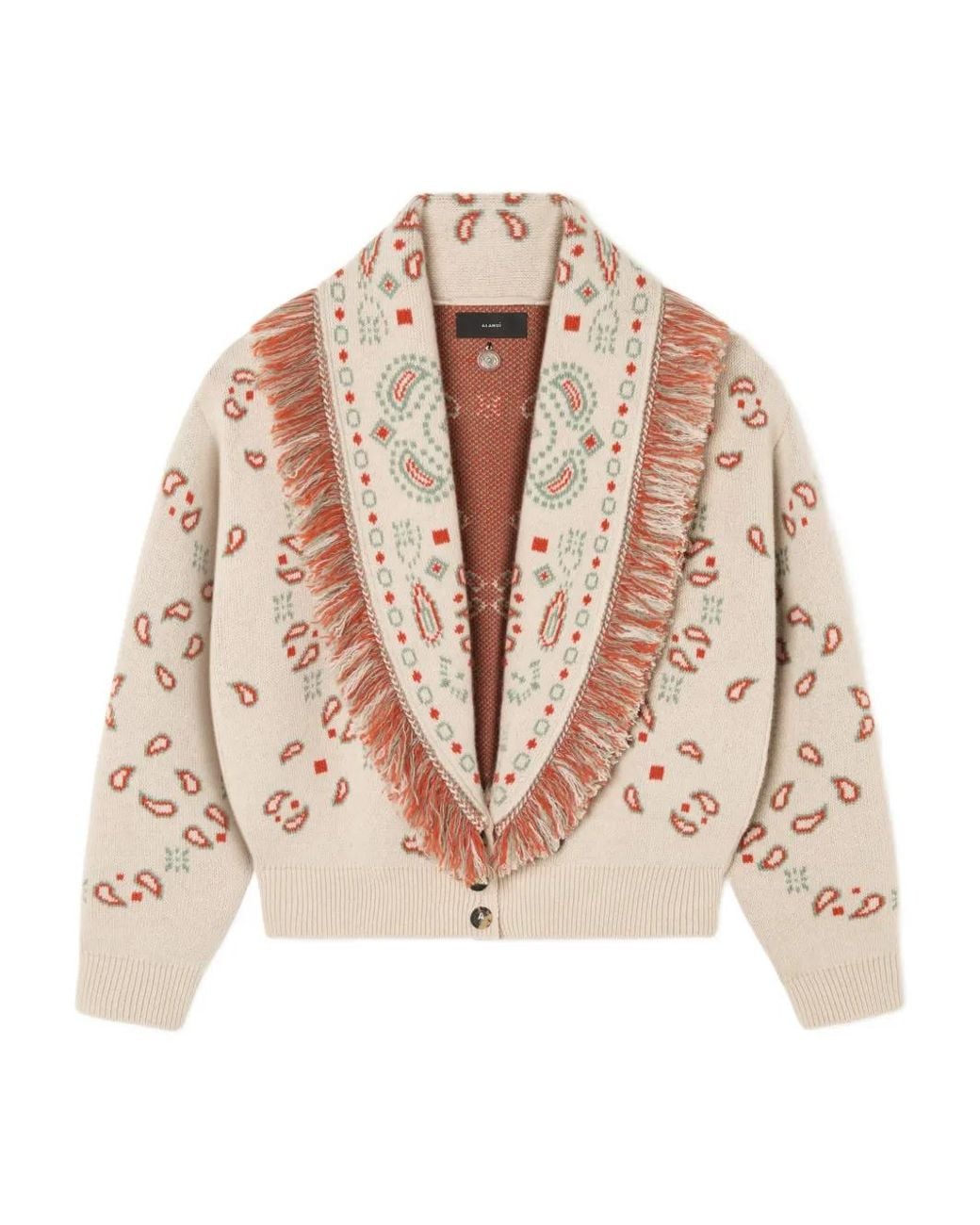 Alanui Natural Bandana Jacquard Cashmere And Wool Cardigan