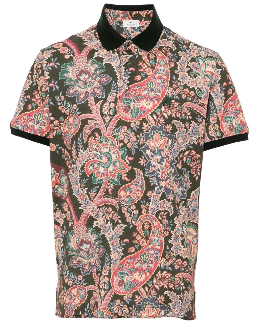 Etro Green Paisley-Print Polo Shirt for men