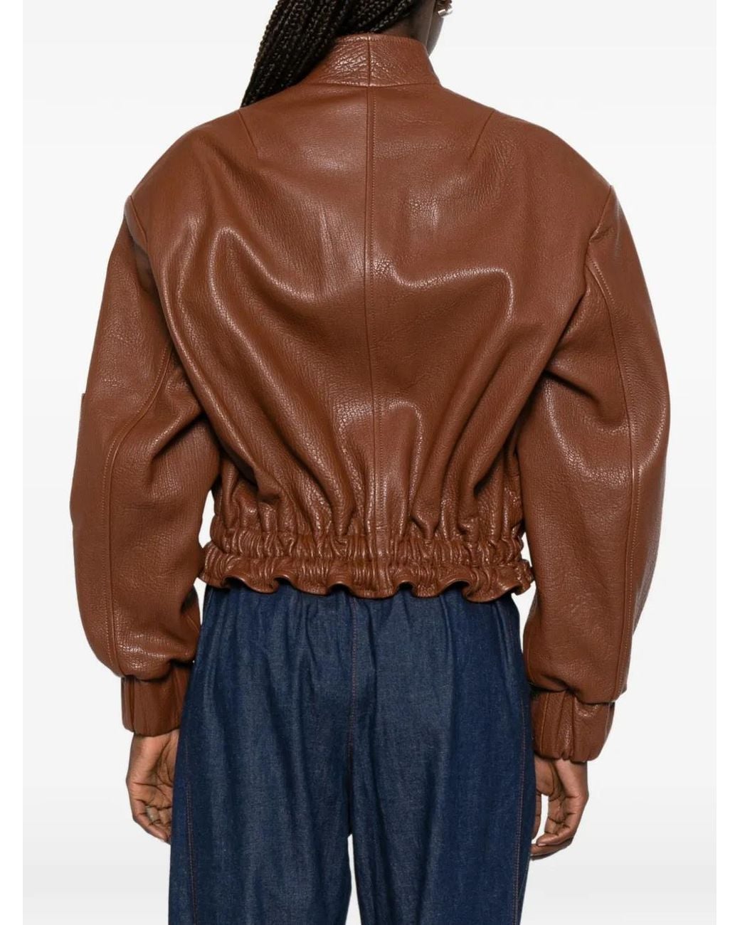 DUCIE Brown Frankie Pebbled Leather Jacket
