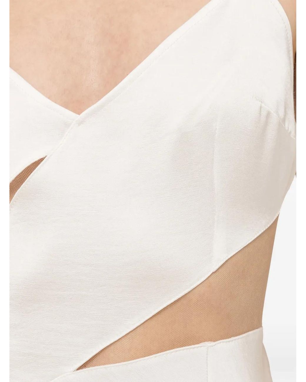 Nissa White Robe Mi-Longue À Bretelles Ornées De Cristaux