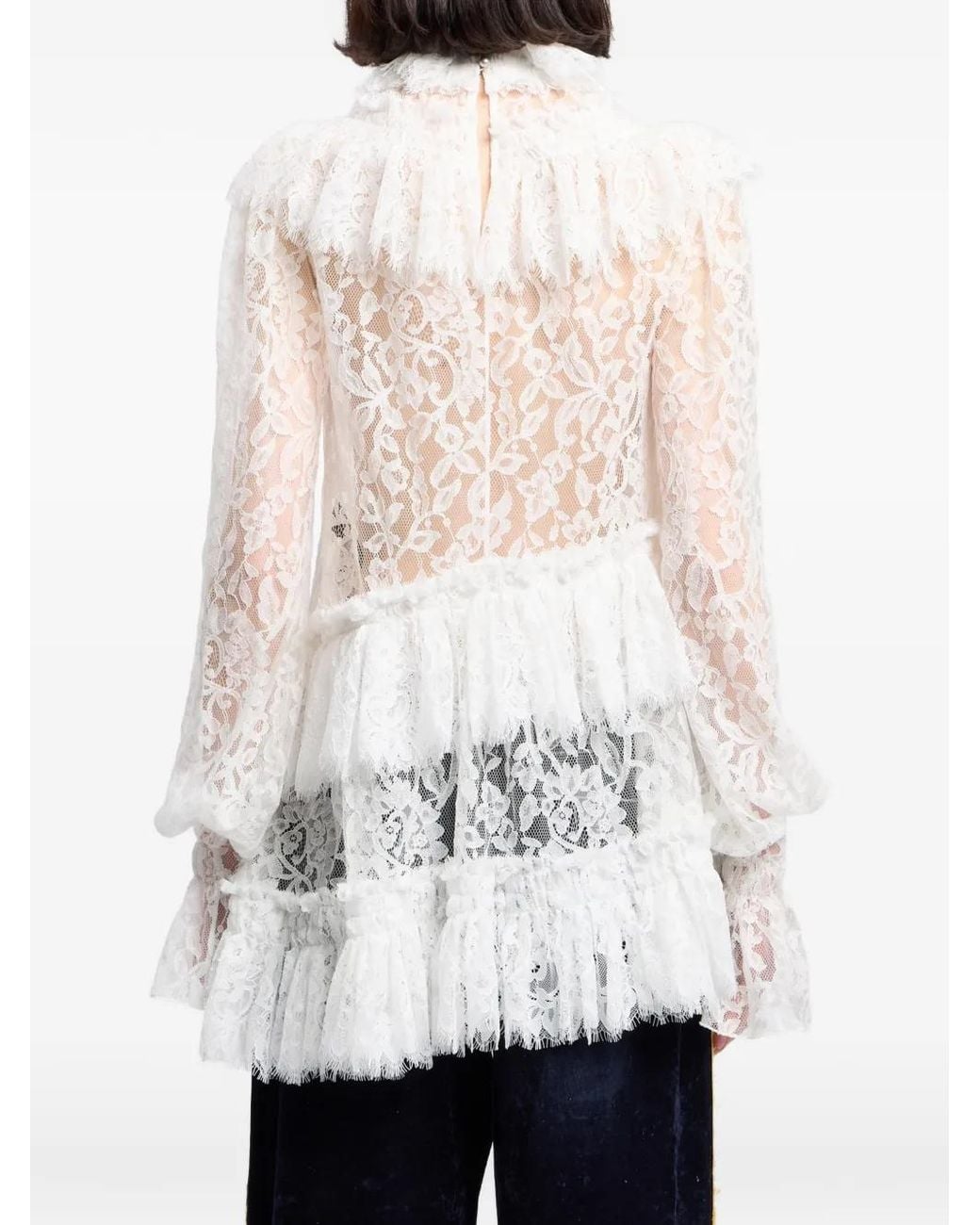 Ann Demeulemeester White Ruffled Paisley-Lace Blouse