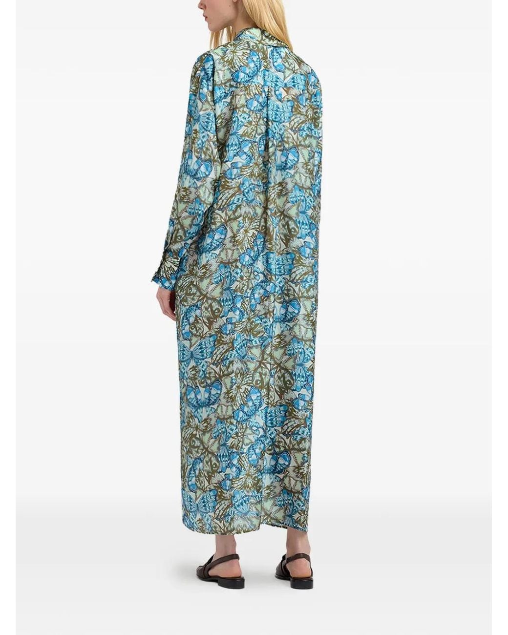 Momoní Blue Jau Printed Silk Midi Dress