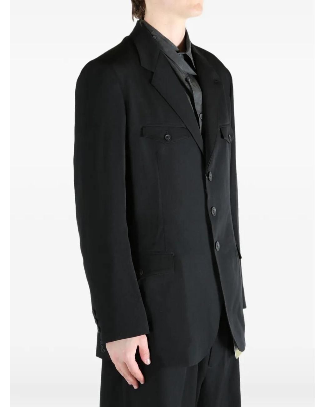 Yohji Yamamoto Black Buttoned Blazer for men