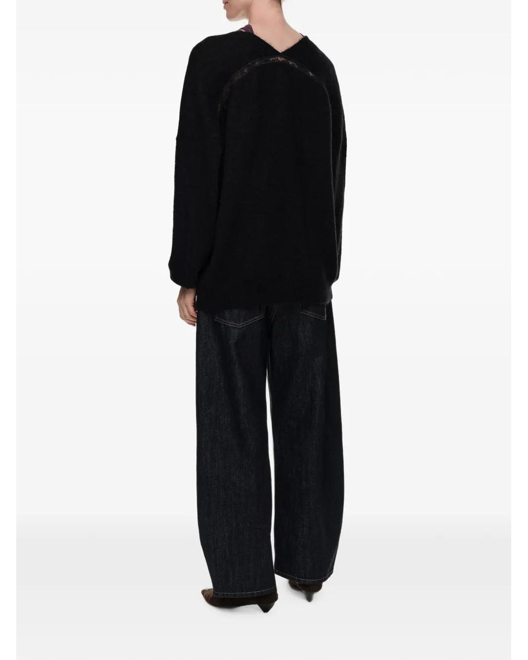 Bimba Y Lola Black Mohair Wool And Lace Cardigan