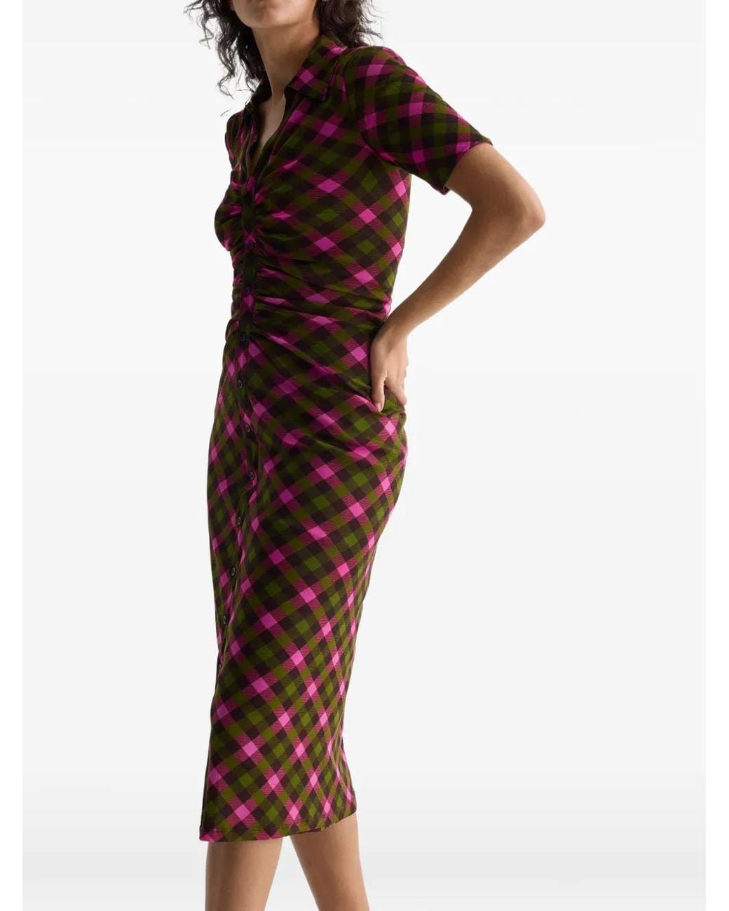 Diane von Furstenberg Red Zoey Reversible Ruched Midi Dress