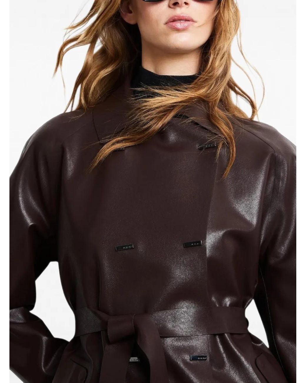 Rrd Brown Double-Breasted Faux-Leather Coat
