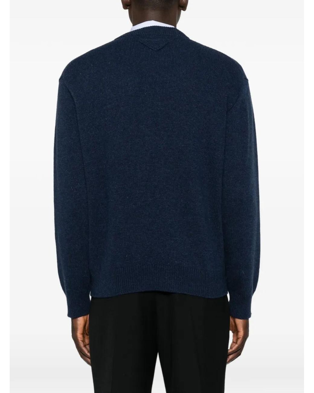Prada Blue Triangle-Logo Knit Sweater for men